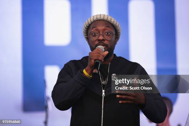 Will.i.am participates in an end of school year peace march and rally on June 15, 2018 in Chicago, Illinois. Chicago natives Jennifer Hudson and...
