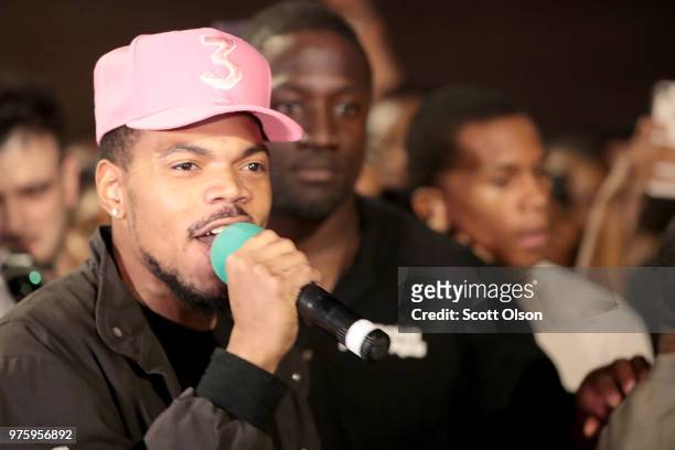 Chance the Rapper participates in an end of school year peace march and rally on June 15, 2018 in Chicago, Illinois. Chicago native Jennifer Hudson,...