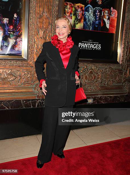 Actress Anne Jeffreys attends the opening night of 'CATS' at the Pantages Theatre on March 9, 2010 in Hollywood, California.