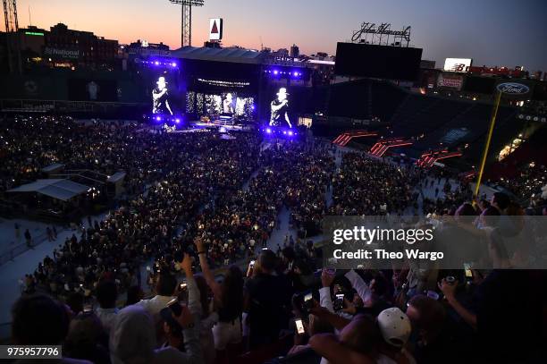 Zac Brown Band performs on stage during the "Down The Rabbit Hole" Tour in Boston at Fenway Park on June 15, 2018 in Boston, Massachusetts.