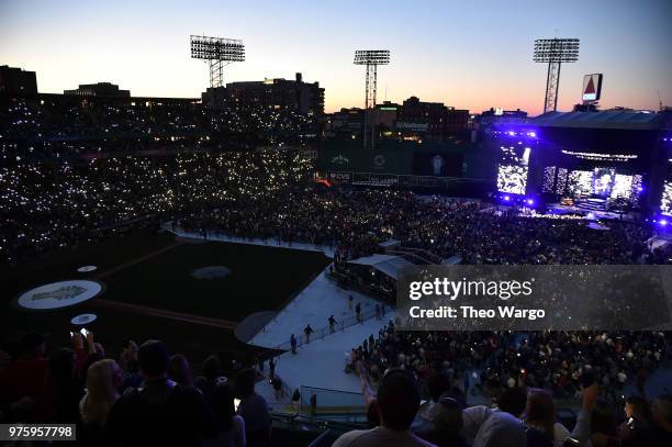 Zac Brown Band performs on stage during the "Down The Rabbit Hole" Tour in Boston at Fenway Park on June 15, 2018 in Boston, Massachusetts.