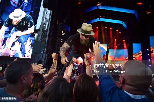 Zac Brown of Zac Brown Band performs on stage during the "Down The Rabbit Hole" Tour in Boston at Fenway Park on June 15, 2018 in Boston,...