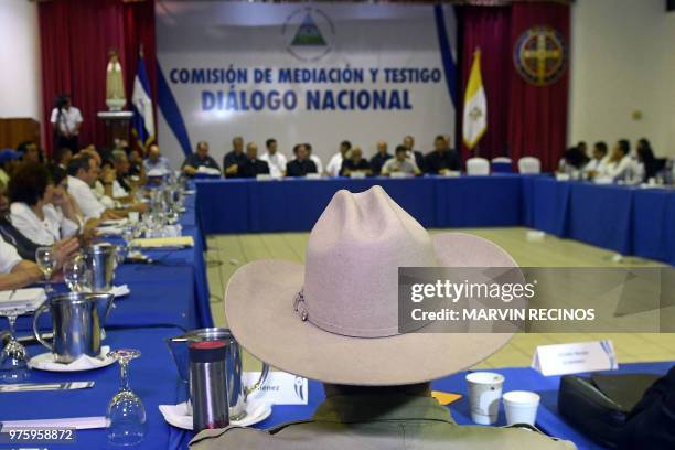 General view of "national dialogue" talks among government's representatives, Nicaragua's Roman Catholic bishops and the opposition as an attempt to...