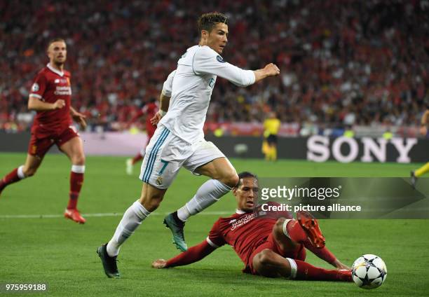 May 2018, Ukraine, Kiev: soccer, Champions League, Real Madrid vs FC Liverpool, finals at the Olimpiyskiy National Sports Complex. Madrid's Cristiano...