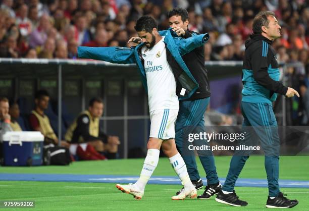 May 2018, Ukraine, Kiev: soccer, Champions League, Real Madrid vs FC Liverpool, finals at the Olimpiyskiy National Sports Complex. Madrid's Isco...