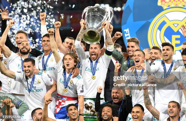 May 2018, Ukraine, Kiev: Soccer, Champions League final, Real Madrid vs FC Liverpool at the Olimpiyskiy National Sports Complex. Real's Sergio Ramos...