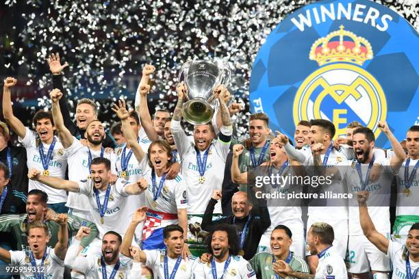 May 2018, Ukraine, Kiev: Soccer, Champions League final, Real Madrid vs FC Liverpool at the Olimpiyskiy National Sports Complex. Real's Sergio Ramos...