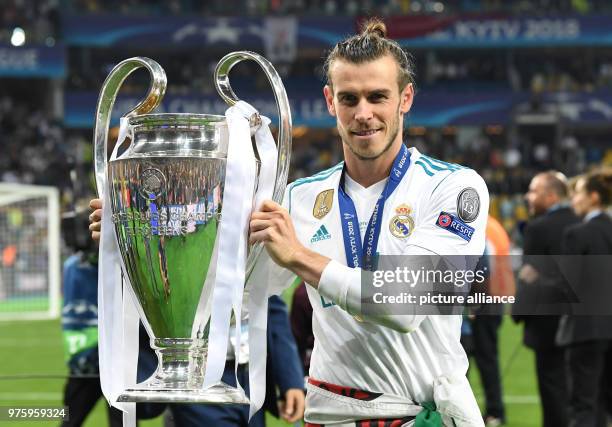 May 2018, Ukraine, Kiev: Soccer, Champions League final, Real Madrid vs FC Liverpool at the Olimpiyskiy National Sports Complex. Real's Gareth Bale...