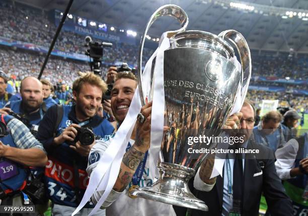 May 2018, Ukraine, Kiev: Soccer, Champions League final, Real Madrid vs FC Liverpool at the Olimpiyskiy National Sports Complex. Real's Sergio Ramos...