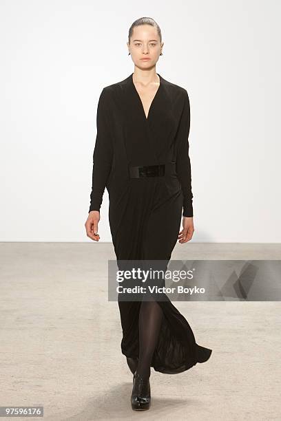 Model walks the runway during the Thierry Mugler Ready to Wear show as part of the Paris Womenswear Fashion Week Fall/Winter 2011 at Palais De Tokyo...