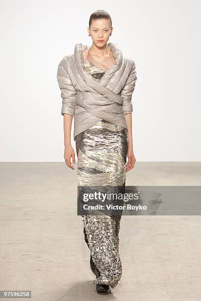 Model walks the runway during the Thierry Mugler Ready to Wear show as part of the Paris Womenswear Fashion Week Fall/Winter 2011 at Palais De Tokyo...