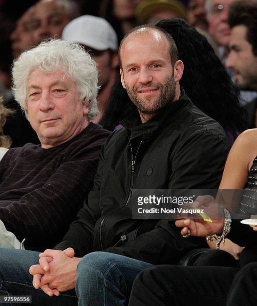 Producer Avi Lerner and actor Jason Statham attend a game between the Toronto Raptors and the Los Angeles Lakers at Staples Center on March 9, 2010...
