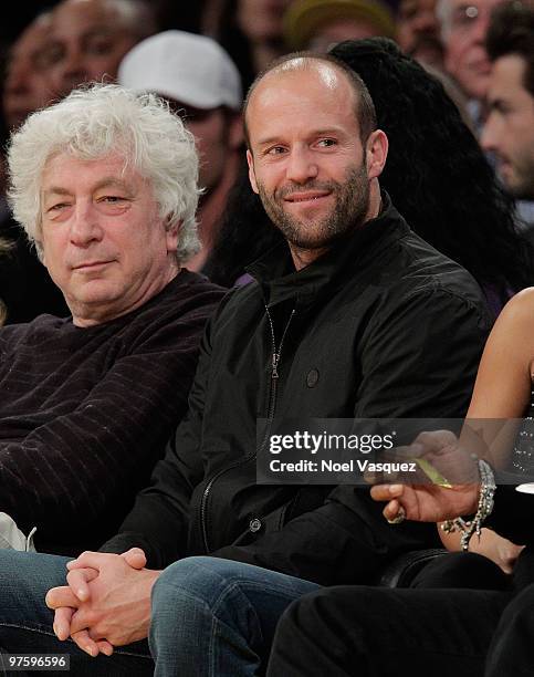 Producer Avi Lerner and actor Jason Statham attend a game between the Toronto Raptors and the Los Angeles Lakers at Staples Center on March 9, 2010...