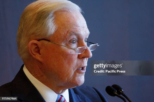 Attorney General Jeff Sessions delivers remarks on immigration and law enforcement actions to cadets from Lackwanna College Police Academy.