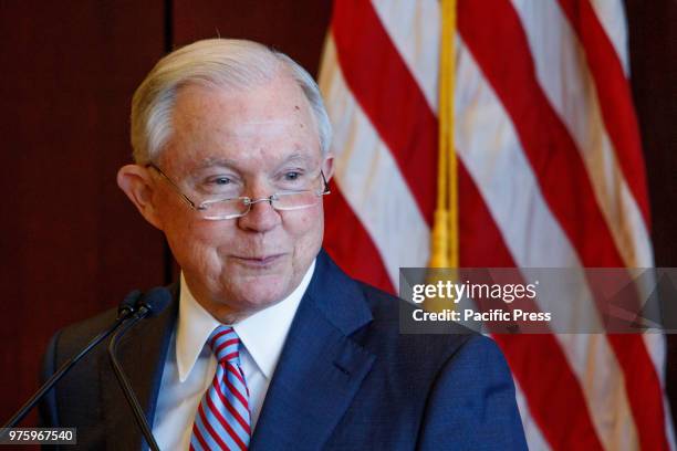 Attorney General Jeff Sessions delivers remarks on immigration and law enforcement actions to cadets from Lackwanna College Police Academy.