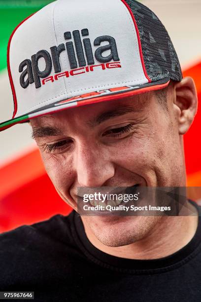 Aleix Espargaro looks on during day 1 of the MotoGP of Catalunya at Circuit de Catalunya on June 15, 2018 in Montmelo, Spain.