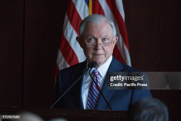 Attorney General Jeff Sessions delivers remarks on immigration and law enforcement actions to cadets from Lackwanna College Police Academy.