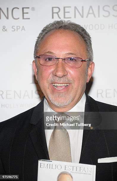 Grammy Award-winning producer and author Emilio Estefan arrives at a book signing and cocktail party for his new book "The Rhythm Of Success" at the...