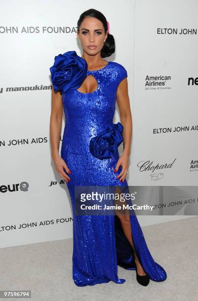 Katie Price arrives at the 18th Annual Elton John AIDS Foundation Oscar party held at Pacific Design Center on March 7, 2010 in West Hollywood,...