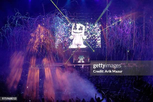 Marshmello perfroms at Northwell Health at Jones Beach Theater on June 15, 2018 in Wantagh, New York.