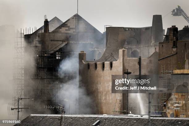 Fire fighters battle a blaze at the Glasgow School of Art for the second time in four years on June 16, Glasgow Scotland. In May 2014 it was...