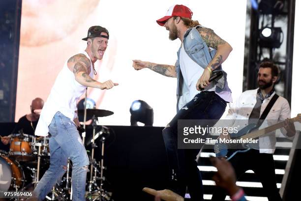 Tyler Hubbard and Brian Kelley of Florida Georgia Line perform during the 2018 Country Summer Music Festival at Sonoma County Fairgrounds on June 15,...