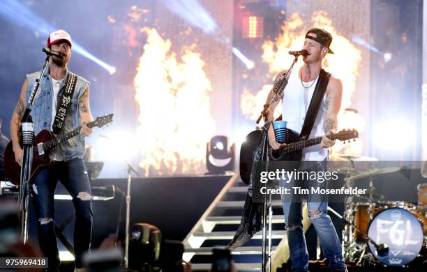 Brian Kelley and Tyler Hubbard of Florida Georgia Line perform during the 2018 Country Summer Music Festival at Sonoma County Fairgrounds on June 15,...