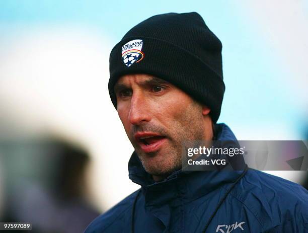 Adelaide United coath Aurelio Vidmar attends the training session ahead of the AFC Champions League match between Shandong Luneng and Adelaide United...