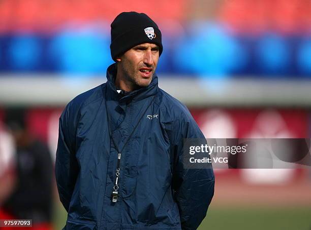 Adelaide United coath Aurelio Vidmar attends the training session ahead of the AFC Champions League match between Shandong Luneng and Adelaide United...