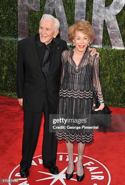 Actor Kirk Douglas and wife Anne Buydens arrive at the 2010 Vanity Fair Oscar Party hosted by Graydon Carter held at Sunset Tower on March 7, 2010 in...