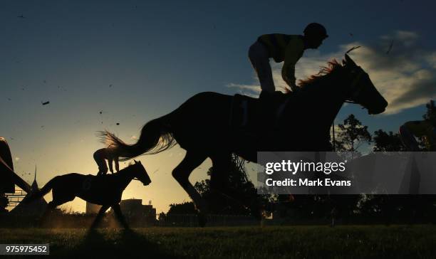 Backmarkers finish race 9 during Sydney racing at Rosehill Gardens on June 16, 2018 in Sydney, Australia.
