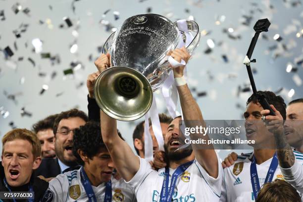 May 2018, Ukraine, Kiev: Soccer, Champions League final, Real Madrid vs FC Liverpool at the Olimpiyskiy National Sports Complex. Real's Karim Benzema...