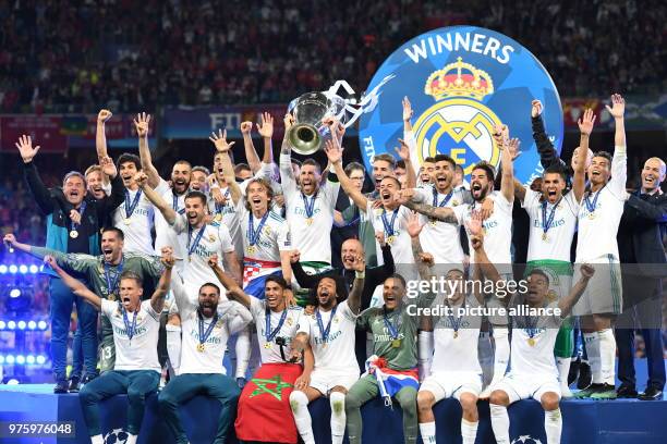 May 2018, Ukraine, Kiev: Soccer, Champions League final, Real Madrid vs FC Liverpool at the Olimpiyskiy National Sports Complex. Real's Sergio Ramos...