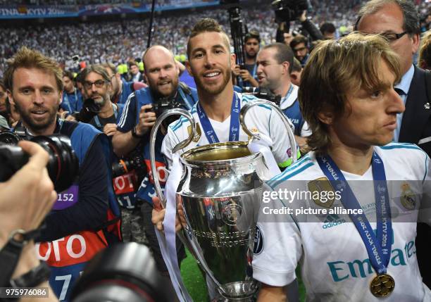 May 2018, Ukraine, Kiev: Soccer, Champions League final, Real Madrid vs FC Liverpool at the Olimpiyskiy National Sports Complex. Real's Sergio Ramos...