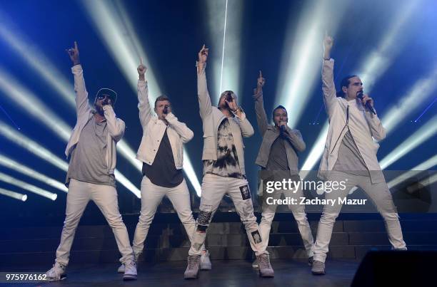 McLean, Nick Carter, Brian Littrell, Howie Dorough, and Kevin Richardson of The Backstreet Boys perform onstage during 2018 BLI Summer Jam at...