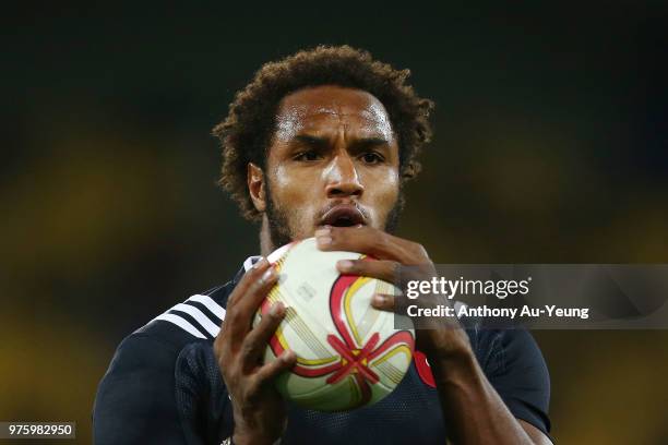 Benjamin Fall of France during warmup prior to the International Test match between the New Zealand All Blacks and France at Westpac Stadium on June...