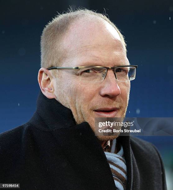 Sports director of the German Football Association , Matthias Sammer is seen prior to the U21 Euro Qualifying match between Germany and Iceland at...
