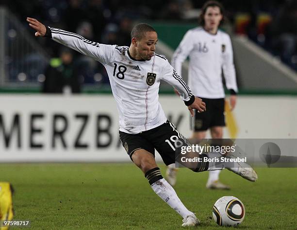 Sidney Sam of Germany runs with the ball during the U21 Euro Qualifying match between Germany and Iceland at the Magdeburg Stadium on March 2, 2010...