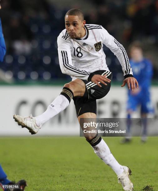 Sidney Sam of Germany runs with the ball during the U21 Euro Qualifying match between Germany and Iceland at the Magdeburg Stadium on March 2, 2010...