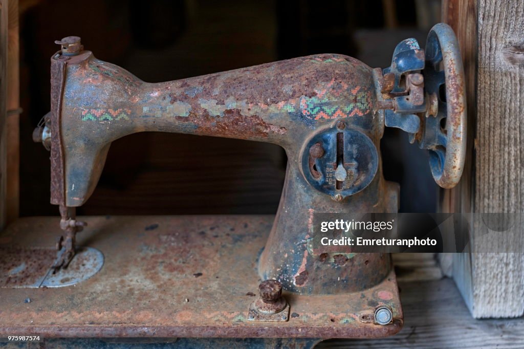 Old sewing machine in the camp area.