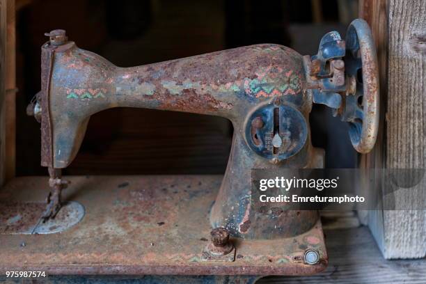 old sewing machine in the camp area. - emreturanphoto stock pictures, royalty-free photos & images