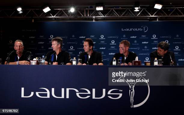Sir Ian Botham, Steve Waugh, Michael Vaughan, Shaun Pollock and Kapil Dev speak to the media prior to the Laureus World Sports Awards 2010 at...