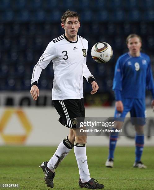 Stefan Reinartz of Germany runs with the ball during the U21 Euro Qualifying match between Germany and Iceland at the Magdeburg Stadium on March 2,...