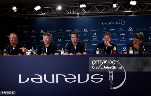 Sir Ian Botham, Steve Waugh, Michael Vaughan, Shaun Pollock and Kapil Dev speak to the media prior to the Laureus World Sports Awards 2010 at...