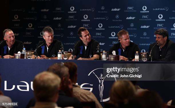 Sir Ian Botham, Steve Waugh, Michael Vaughan, Shaun Pollock and Kapil Dev speak to the media prior to the Laureus World Sports Awards 2010 at...