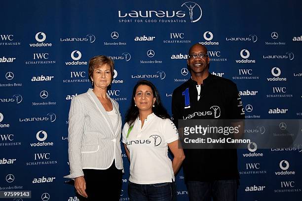 Jennifer McGlennon, Director of the Sheikha Salama Bint Hamdan Al Nahyan Foundation, Laureus Sports Academy member Nawal El Moutawakel and Laureus...