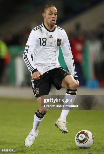 Sidney Sam of Germany runs with the ball during the U21 Euro Qualifying match between Germany and Iceland at the Magdeburg Stadium on March 2, 2010...