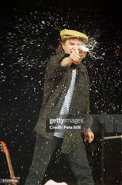 Ray Davies of The Kinks performs solo on stage at the Glastonbury Festival on June 28th, 1997 in Glastonbury, England.