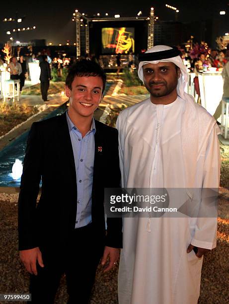 British Diver, Thomas Daley and Jamal Saeed Saaleh Al Nuaimi, GM of Etisalat Abu Dhabi attend the Laureus Welcome Party part of the Laureus Sports...