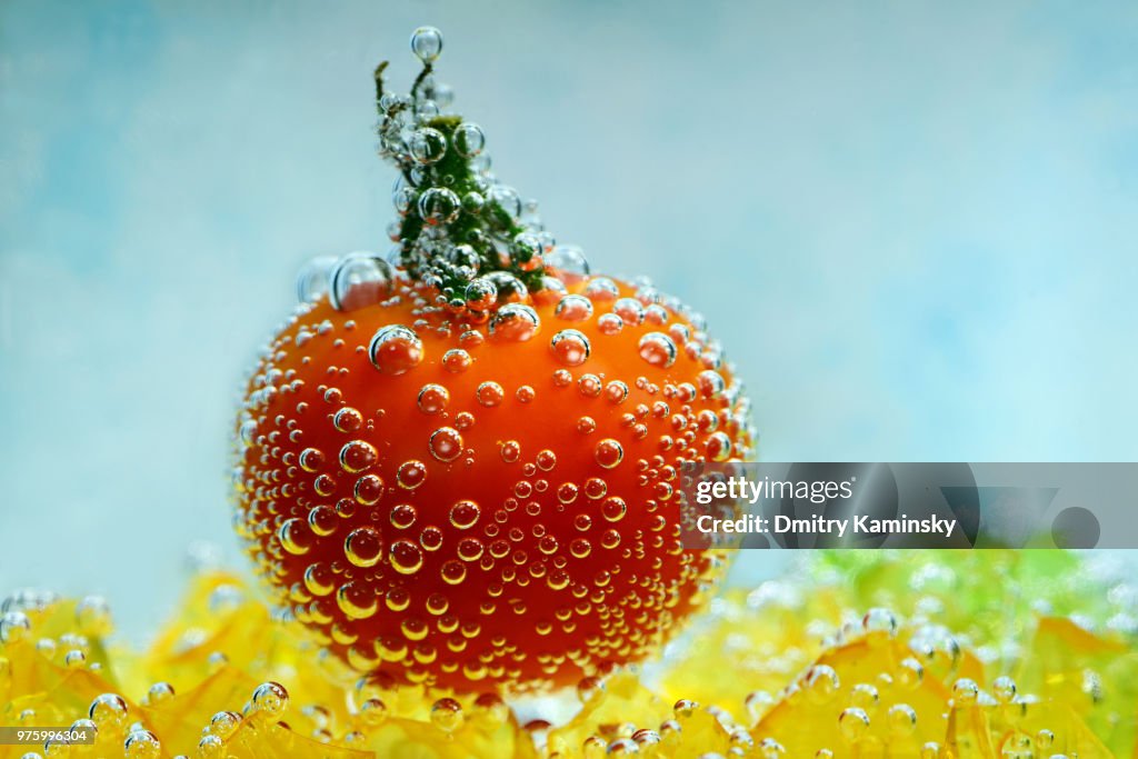 Cherry tomato with bubbles